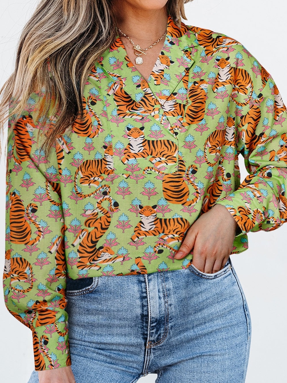 ivy jane Tiger + Floral Print Blouse - Size XS - Small - Picture 1 of 9